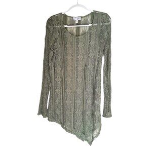 Womens Lace Whimsigoth Forest Fairy Sheer Size XS Asymmetrical Olive Top & Tank